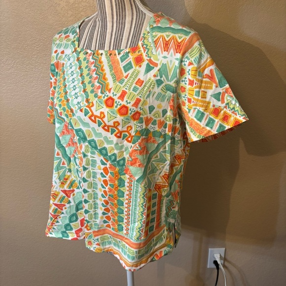 Alfred Dunner Orange and Blue Graphic Short Sleeve Tee - Picture 8 of 15